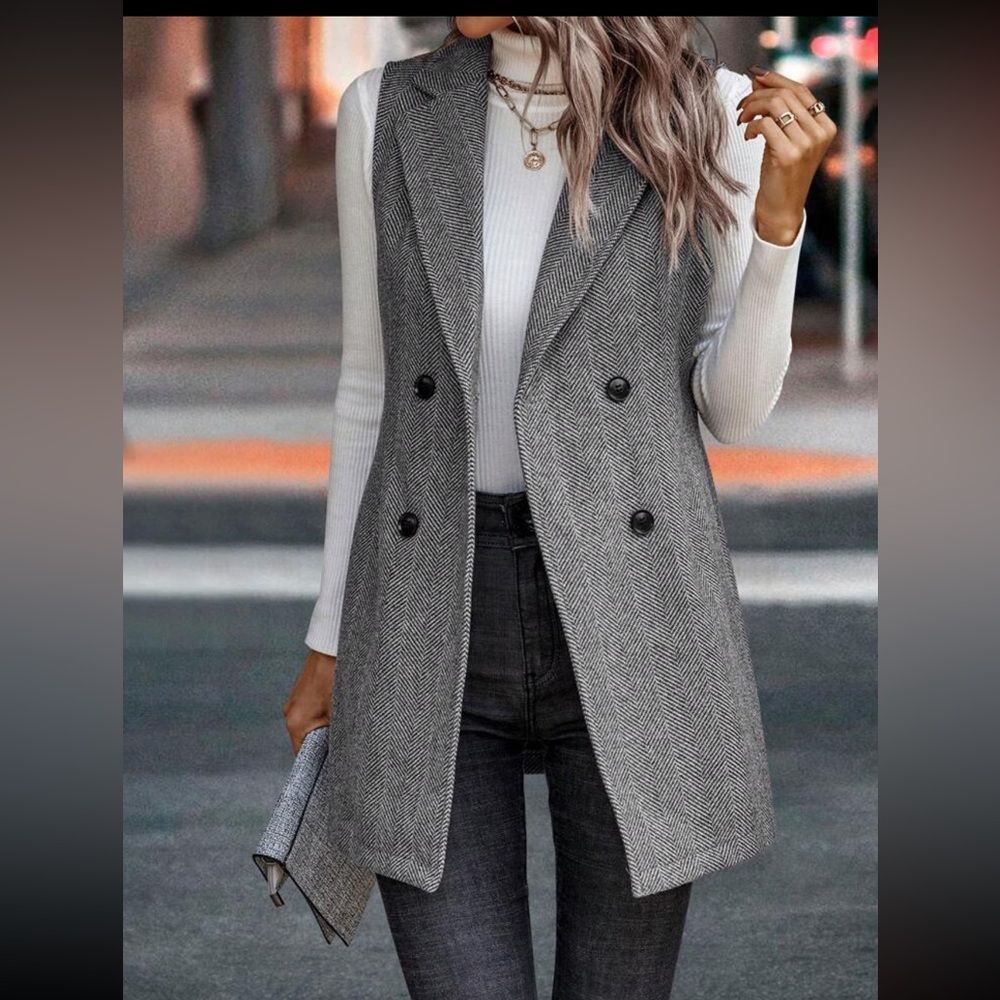 By SHEIN Privé Lapel Neck Double Breasted Vest Blazer